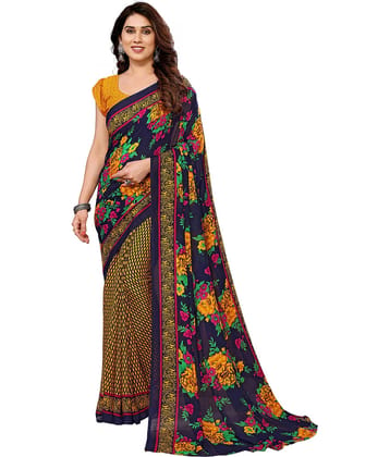 Anand Georgette Printed Saree With Unstitched Blouse Piece ( Yellow )