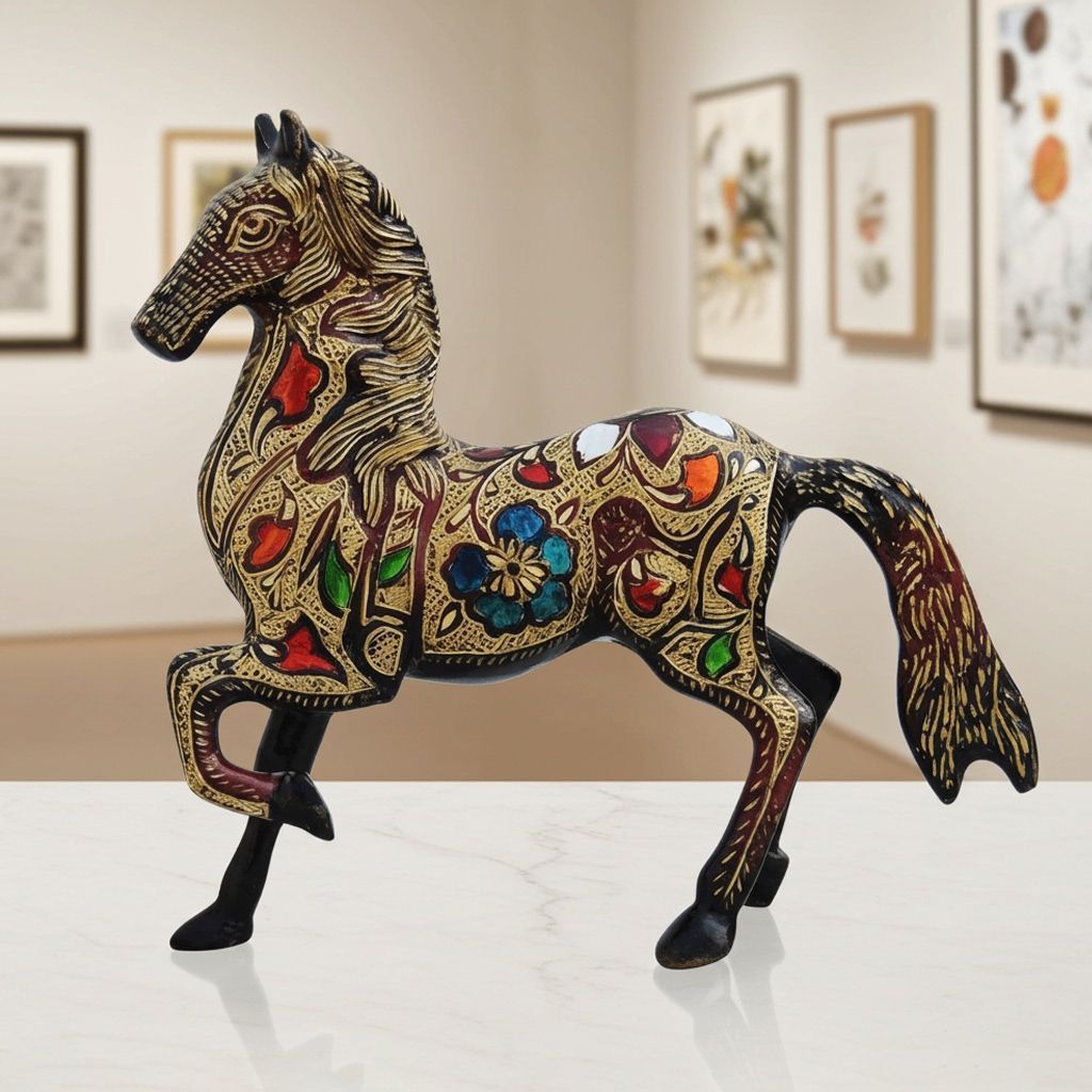 Elegant Running Brass Horse Figurine For Luxury Home Decoration, Height : 8.5 Inch (ANMAS063 C)