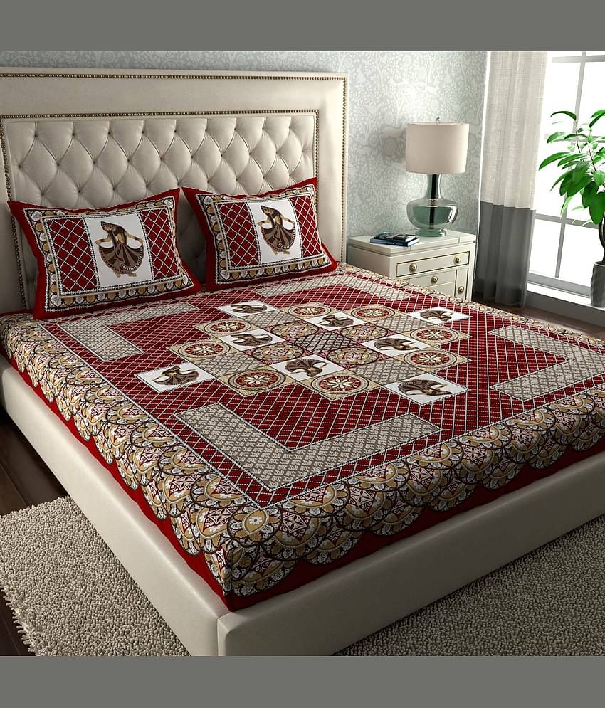 ABHACLOTHO Cotton 1 Double Bedsheet with 2 Pillow Covers ( Red )