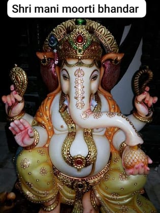 Large Hand-Painted Lord Ganesha Marble Murti | बड़ी हस्त-चित्रित भगवान गणेश की मार्बल मूर्ति