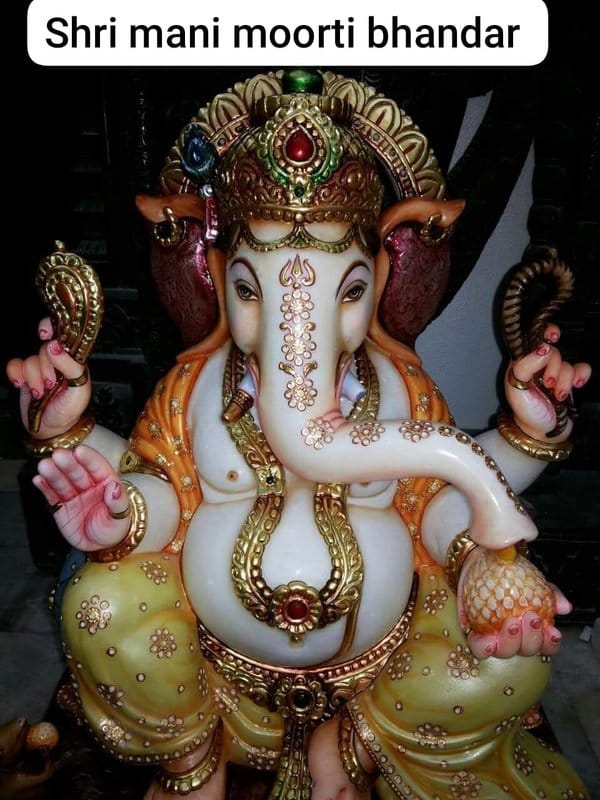Large Hand-Painted Lord Ganesha Marble Murti | बड़ी हस्त-चित्रित भगवान गणेश की मार्बल मूर्ति