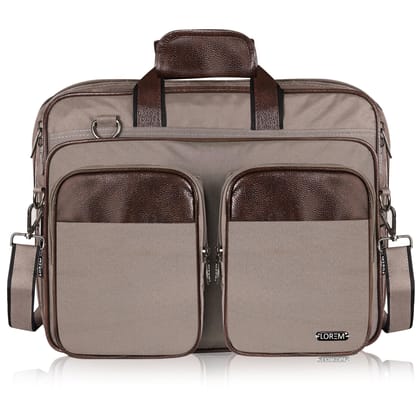 LOREM Grey & Brown Color PVC Coated Fabric 28L Laptop Messenger Bag For Men BG101