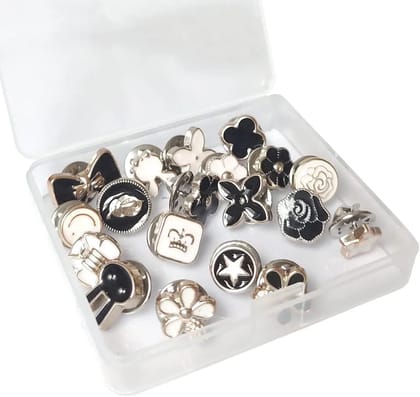 Shirts Brooch Buttons for Women & Girls  No Sew Button Pins for Jeans, Hats, Fancy Brooches, Black & White.(Pack of 20)