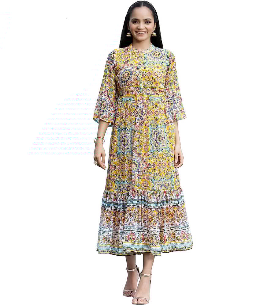 Juniper - Mustard Chiffon Women's Fit & Flare Dress ( Pack of 1 )