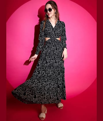 Sheetal associates Women Crepe Printed Cut Out Dress ( Black )