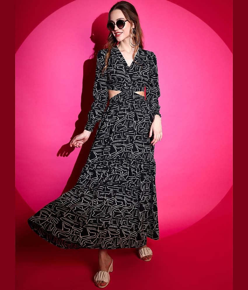 Sheetal associates Women Crepe Printed Cut Out Dress ( Black )