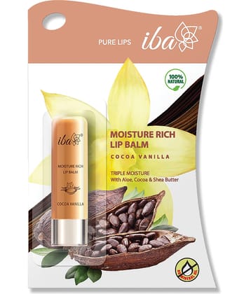 Iba Moisture Rich Lip Balm Cocoa Vanilla, 4.5g For Dry Damaged and Chapped Lips, (Pack of 2)