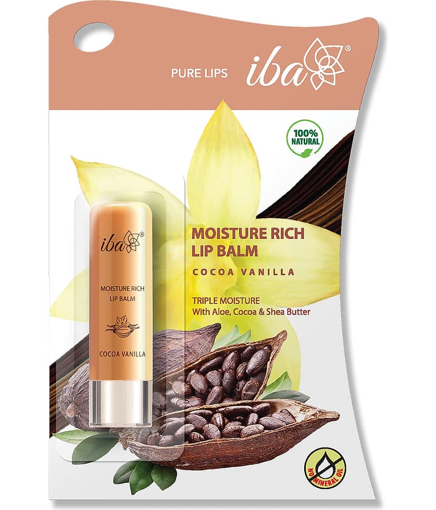 Iba Moisture Rich Lip Balm Cocoa Vanilla, 4.5g For Dry Damaged and Chapped Lips, (Pack of 2)