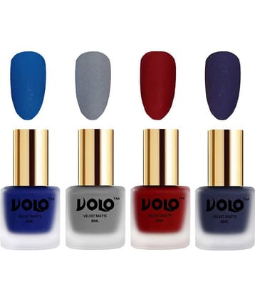 VOLO Velvet Dull Matte Posh Shades Nail Polish Blue,Grey,Red, Blue Matte Pack of 4 32 mL