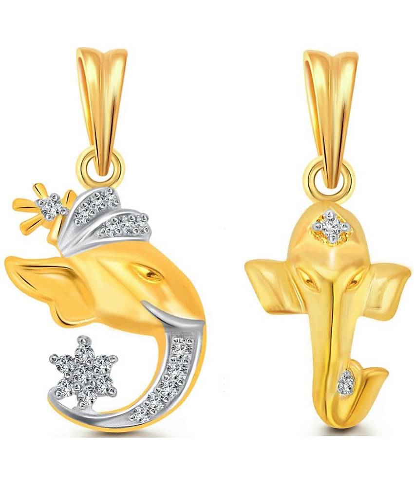 Vighnaharta Gajmukh Golden Cubiz Zirconia Studded Pendant Combo For Men