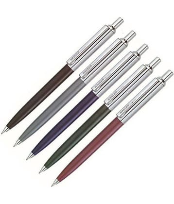 Hauser Berlin Half Metal Blue Ball Pen (Pack Of 5, Blue)