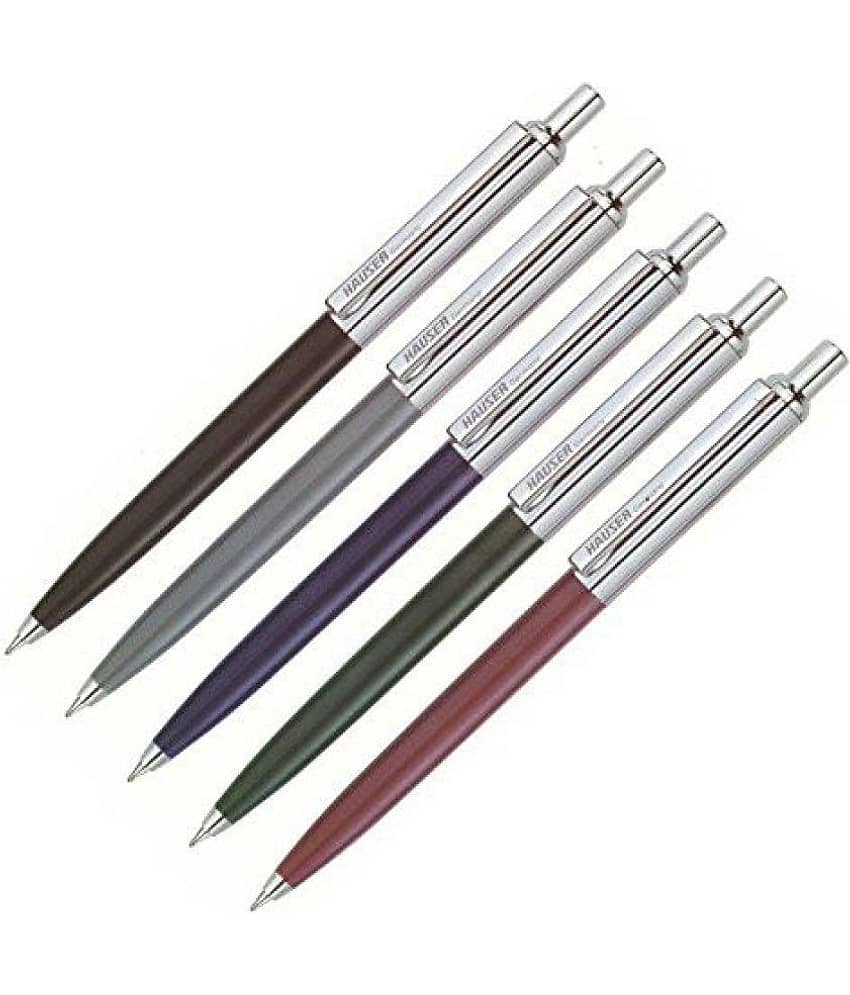 Hauser Berlin Half Metal Blue Ball Pen (Pack Of 5, Blue)