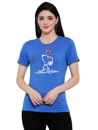Women's Cotton Blend Snoopy Peanuts Inspired Cartoon Printed T-Shirt M (Blue)