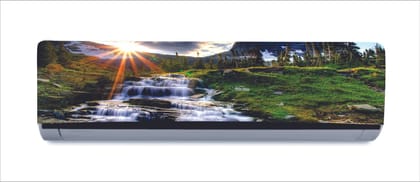 DreamKraft Decorative Water Fall with Sun Set Abstract Nature AC Sticker (Multicolor PVC Vinyl, 30cm X 91cm)