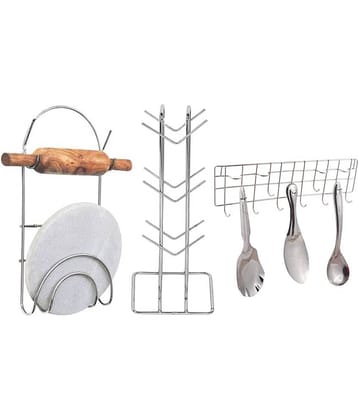 JISUN - Silver Stainless Steel Dish Racks ( Pack of 3 )