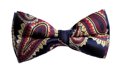 VOICI Men's Velvet & Satin oversized Bow & Pocket Square Tie Black Color Free Size best for Tuxido dinner jackets - Blue & Gold Paisley