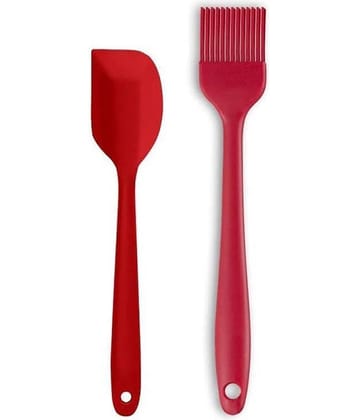 Baskety Silicone Spatula and Basting Pastry Brush Mixing Spatula ( Pack of 2,Red )