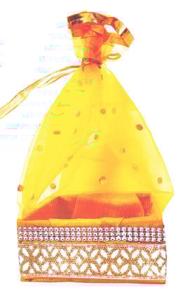 Omkar by R3 Inc. Handmade Multicolor Fancy Gift Hamper Basket Net Covering for Wedding and Festival Gift Purpose - (Pack of 2 / Standard) Square & Round Basket