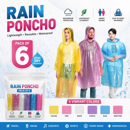 Raincoat with Hood (Random Colour, Pack of 6)