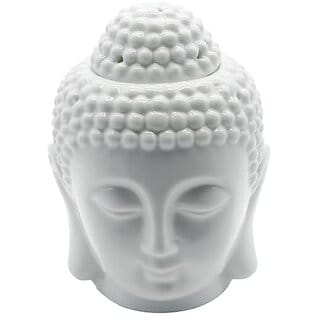 Printzkala White Ceramic Buddha Head Fragrance Oil Warmer Lamp (5.5 Inches)Fragrance Diffuser with 1 T-Light for All Air Freshner and Home Decor