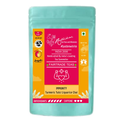IMMUNITY Turmeric Tulsi Liqourice Chai - Cleanse & Restore Health (100 gm - Makes 40 Cups of Kadak Chai) by M/S RADHIKAS FINE TEAS AND WHATNOTS