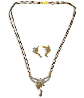 Pujvi Fashions Women Pride AD Flower Mangalsutra set for womens - Silver