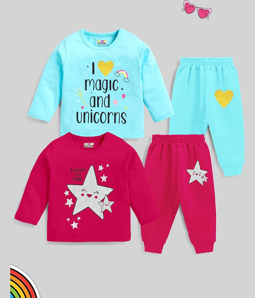 Kuchipoo Pack of 2 Girls Cotton Blend T-shirt & Pants ( Multicolor )