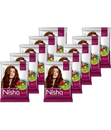 Nisha Henna Based Hair Color Natural Brown 15gm Pack of 10, Ammonia Free Henna Powder Hair Colour Dye Brown Hair Color