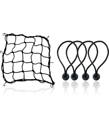 Grand Pitstop Cargo Net (38X38Cm) With Bungee Balls (8Inch) - 4Pcs- Black