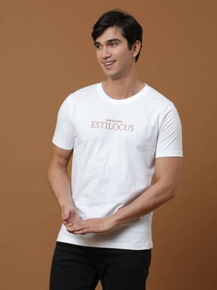 Estilocus White Printed T Shirt-S