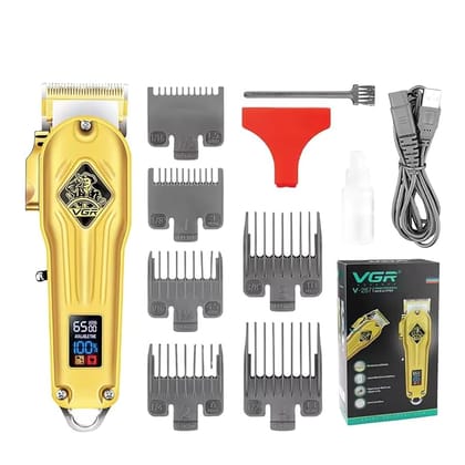 VGR V-267 Professional Hair Clipper with LED Display, Stainless Steel blade,6500RPM, Trimmer 150 min Runtime 6 Length Settings (Gold)
