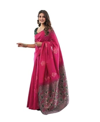 Women's Soft Lichi Silk Printed Saree With Unstitched Blouse 5.5Mtr (Pink)-PID63676