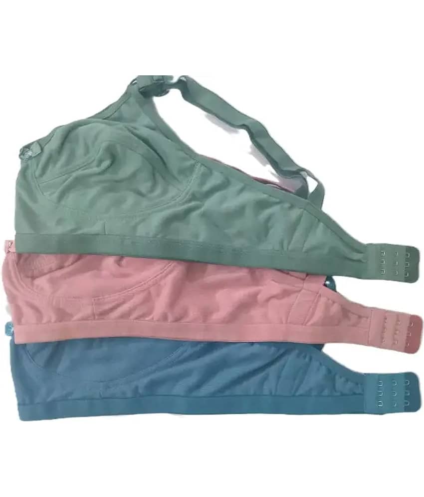 Kiran Enterprises Pack of 3 Cotton Non Padded Everyday Bra For Women ( Multicolor )