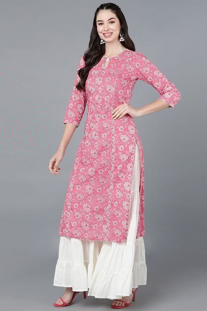 New Women Pink Cotton Blend Straight Kurta VCK8603 2026 at ShopCircuit | ONDC