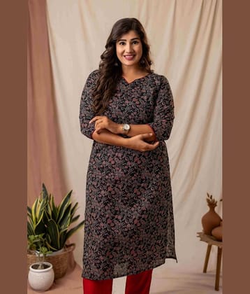 AMTHI Women Cotton Self Design A-line Kurti ( Black )