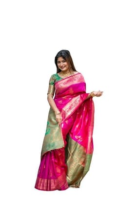TUSHANA Kanjivaram Silk Saree Soft Pattu Rich Zari Weaving Floral Kashmiri Design Heavy Border Contrast Pallu With Blouse Piece TUSHANA Kanjivaram Silk Saree Soft Pattu Rich Zari Weaving Floral Kashmiri Design Heavy Border Contrast Pallu With Blouse Piece