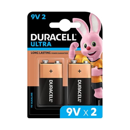 Duracell Ultra Alkaline 9V Battery, 2 Pcs