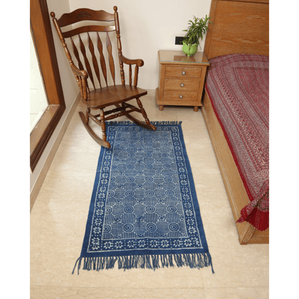 Circular Block Printed Cotton Dhurrie Rug | Handcrafted Cotton Area Rug for Home & Living Room Decor