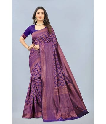 NENCY FASHION Banarasi Silk Embellished Saree With Unstitched Blouse Piece ( Indigo )