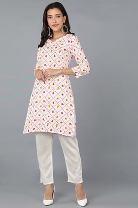 White Cotton A-Line Kurta VCK8454