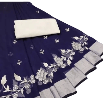 Elegant Embroidered Saree in Navy Blue SWPNA FASHION WORLD