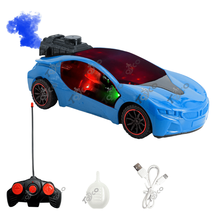 TOYCO Famous Car Remote Control1:22 Scale High-Speed RC Car with LED Spray Smoke, USB Rechargeable Battery & 2.4GHz Remote - Racing Toy for Kids 4+ (Blue)