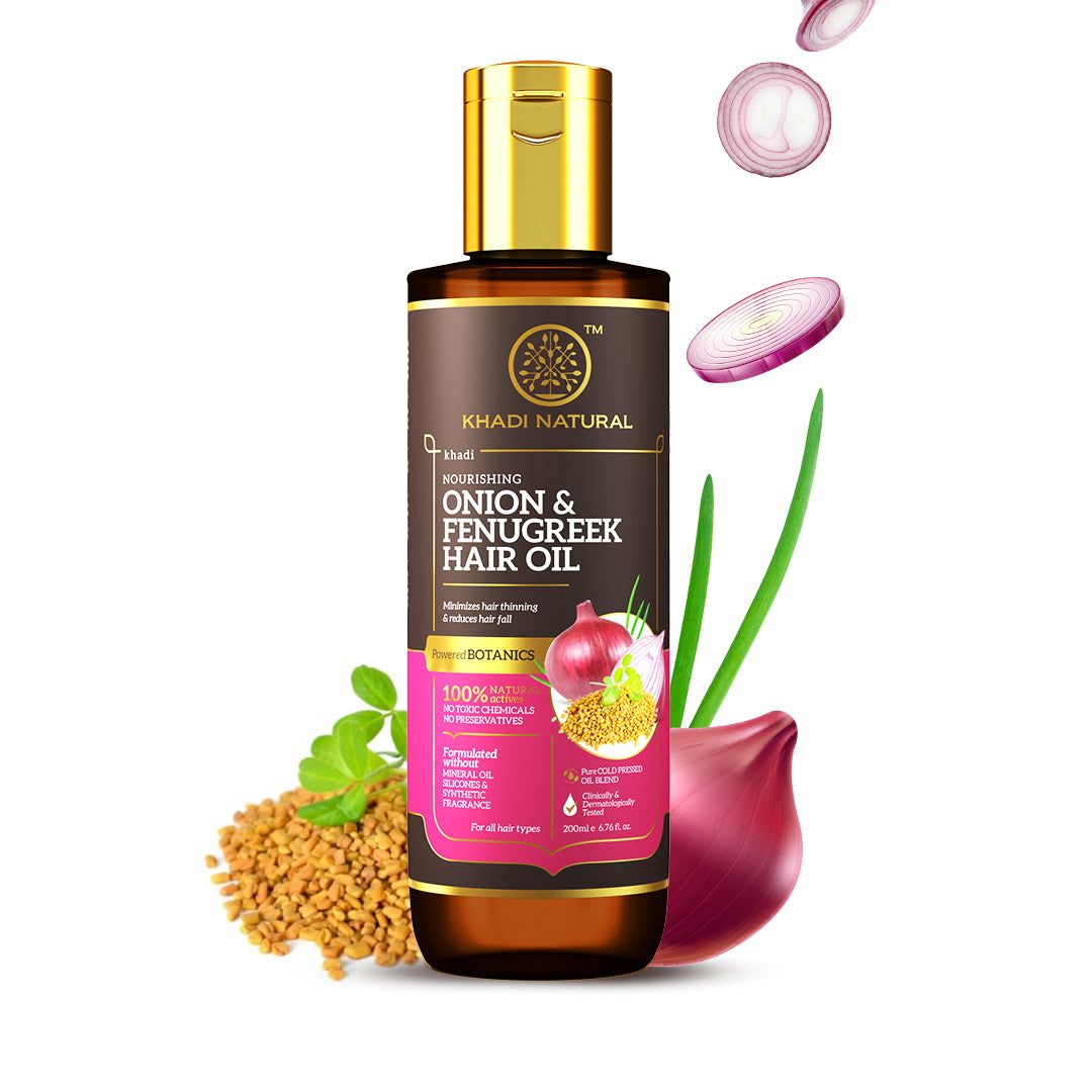 Khadi Natural Onion & Fenugreek Hair Oil - Mineral Oil, Silicones, Synthetic Fragrance Free - 200ml