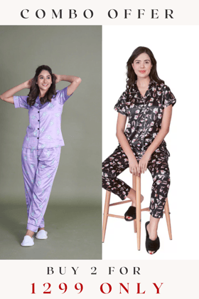 COMBO OF 2 Night Wear Satin Charcoal Lilac Color suits-s