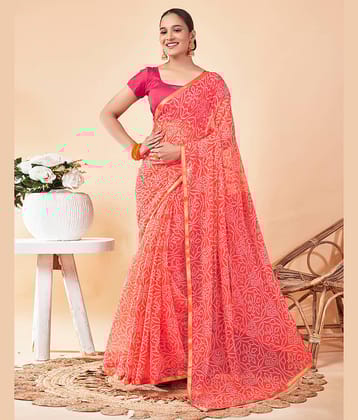 Satrani Chiffon Printed Saree With Unstitched Blouse Piece ( Peach )