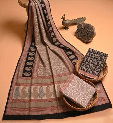 Handcrafted Bagh Print Cotton 3 Piece Suit Set 