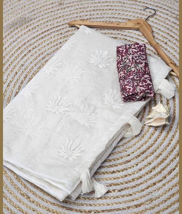 JULEE Chanderi Self Design Saree With Unstitched Blouse Piece ( Cream )