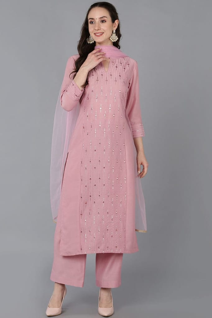 Pink Silk Blend Solid Straight Suit Set VKSKD1694 - Kurtas & Kurta Sets | Buy online on ZillyBuy