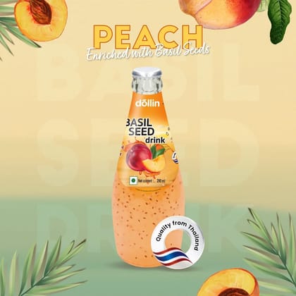 Dollin Basil Seed Peach Juice Glass Bottle Drink 290ml