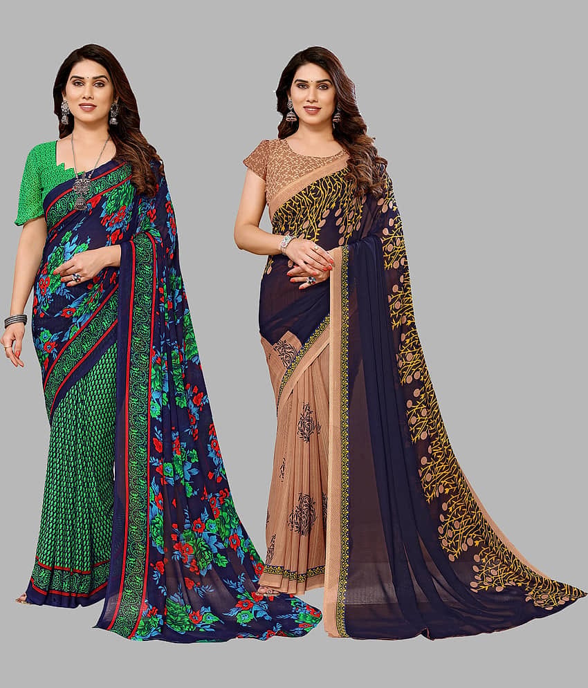 ANAND SAREES Georgette Printed Saree With Unstitched Blouse Piece ( Multicolour )